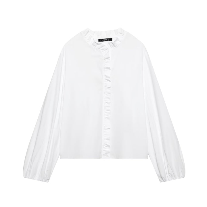 Damen Gestreifte Cropped-Bluse mit Rüschendetail und Ballonärmeln Echoarchiv
