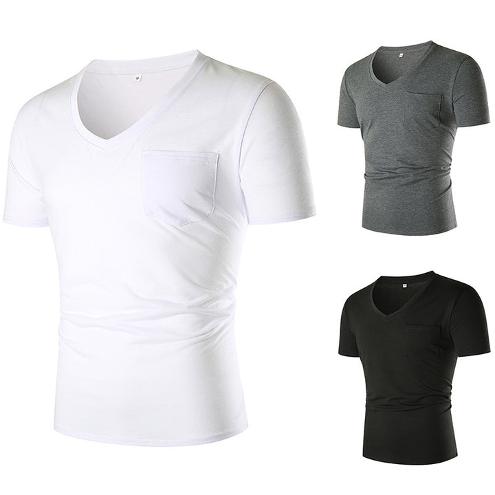 Herren V-Ausschnitt T-Shirt mit Brusttasche und figurbetonter Passform Echoarchiv