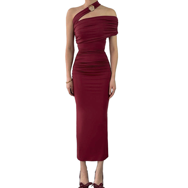 Damen Elegantes Rüschen-Maxikleid mit asymmetrischem Träger Echo Archiv
