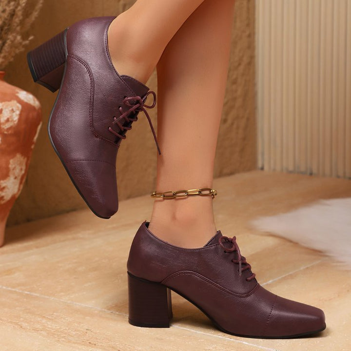 Damen Elegante Schnürpumps mit quadratischer Spitze und mittelhohem Blockabsatz Echoarchiv