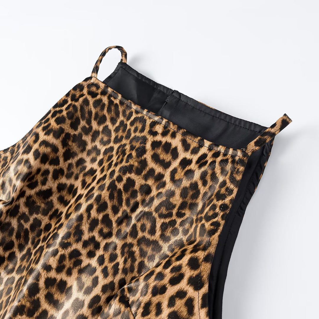 Damen Leopard-Minikleid mit schmalen Trägern und hochgeschlossenem Ausschnitt Echoarchiv