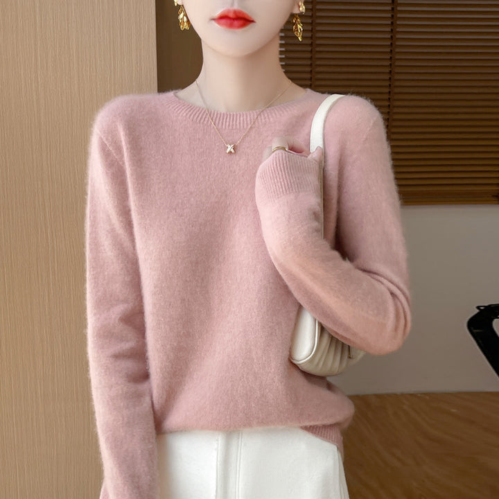 Damen Weicher Mohair‑Optik Rundhals‑Pullover mit feinem Rippsaum und leichter Oversize‑Passform Echoarchiv