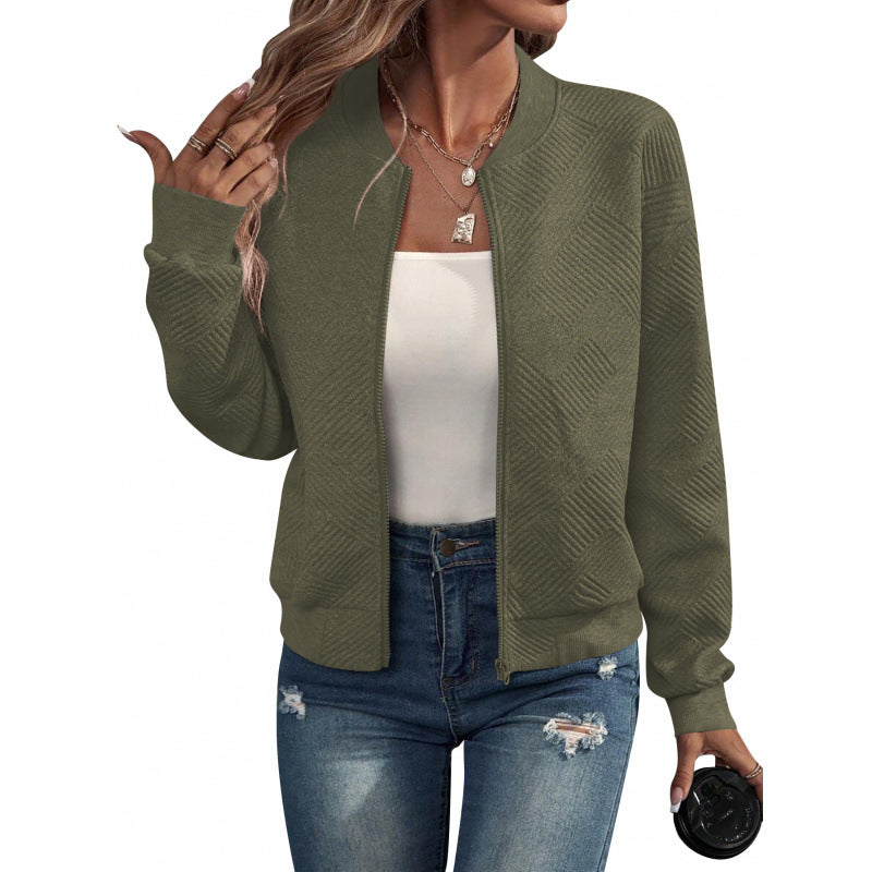 Damen nan strukturierte Strick-Bomberjacke mit durchgehendem Reißverschluss und Rippbündchen Echo Archiv