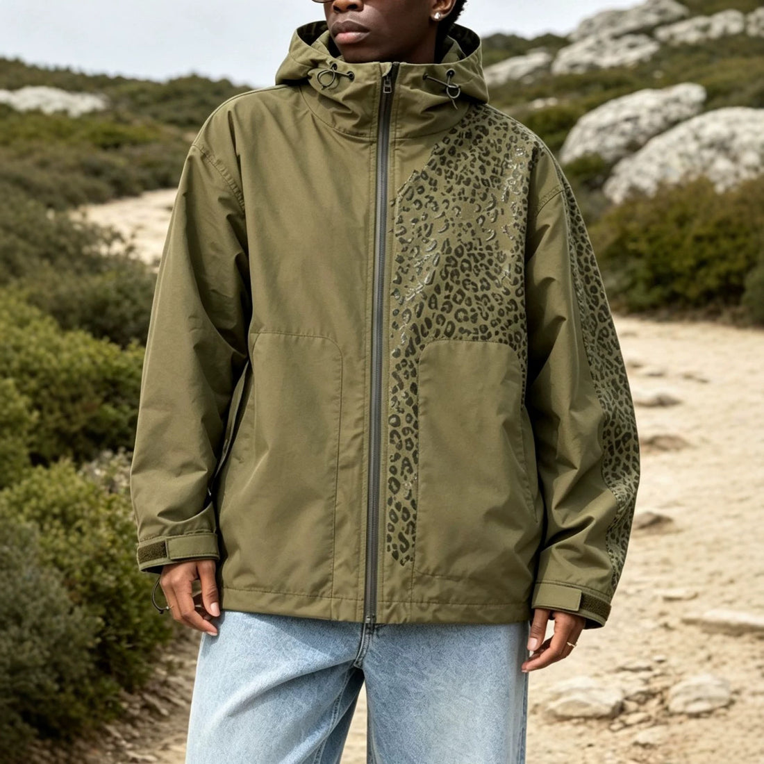 Damen Modische Jacke mit Kapuze und Tierdruck – Célinea