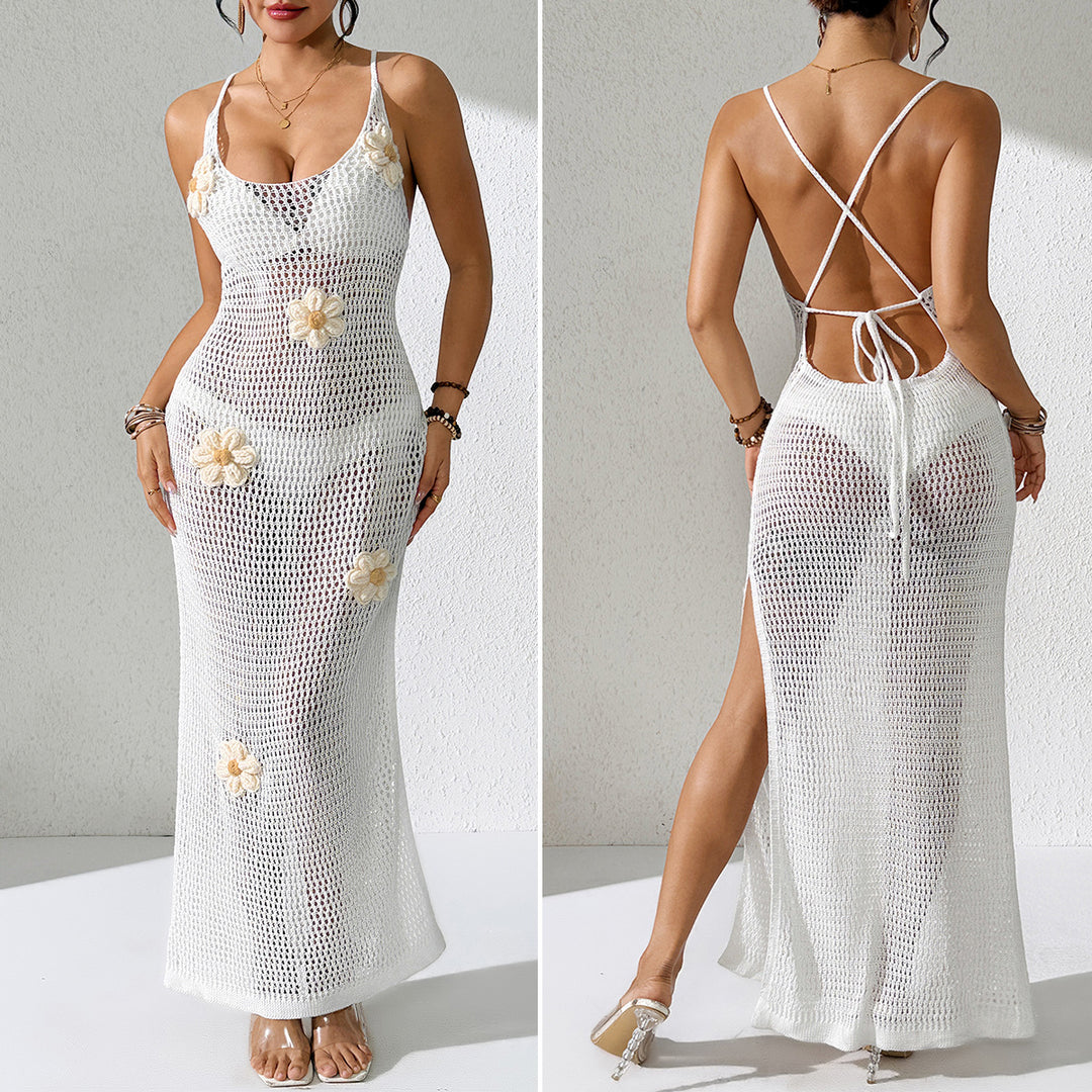 Damen Häkel-Strandkleid mit floralen Akzenten und schmalem Schnitt Echo Archiv