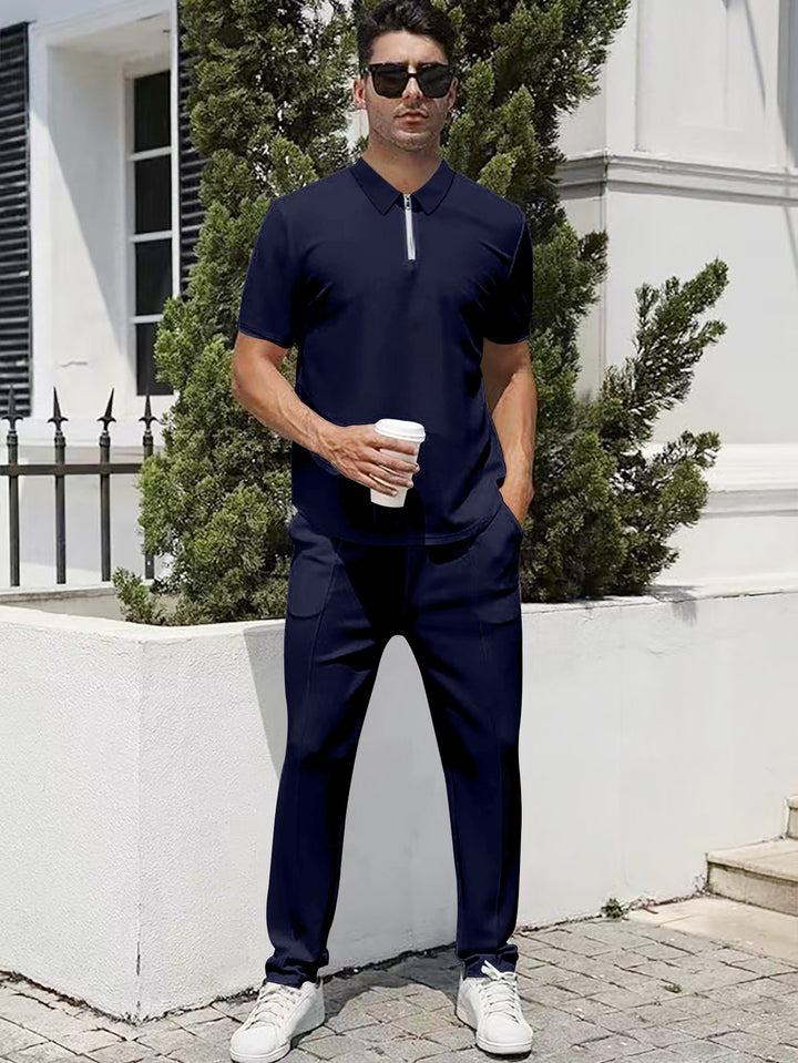 Herren nan urbanes Reise-Poloshirt mit kurzem Frontreißverschluss, elastischem Interlock und knitterarmer Pflege Echo Archiv
