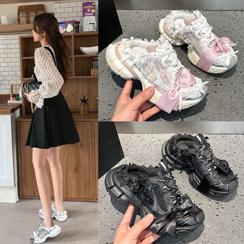 Damen Chunky-Sneaker-Mule mit Satin‑Schleife und Spitzenapplikation Echo Archiv