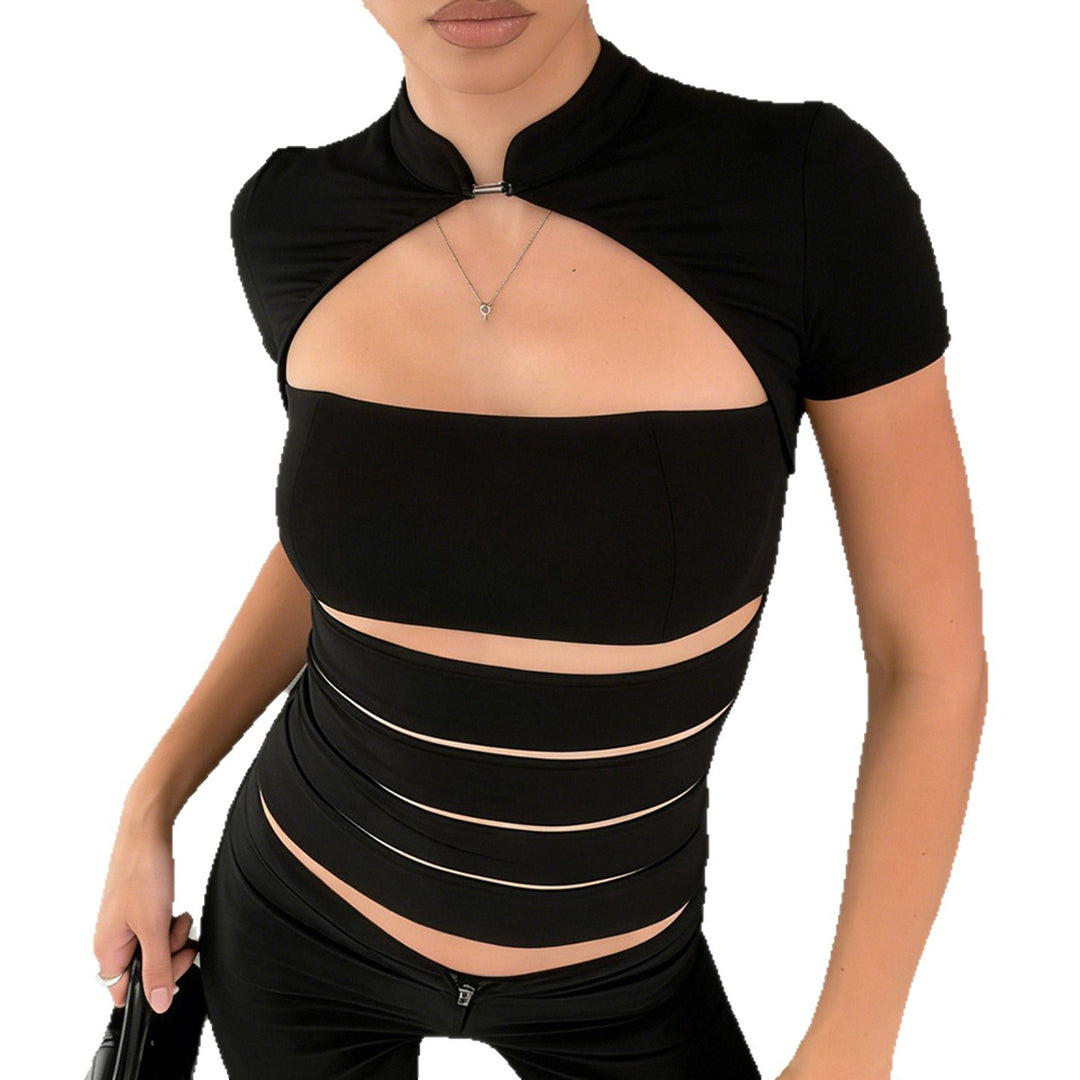 Damen Cropped Blusenshirt aus strapazierfähigem Stretchmaterial mit elegantem Stehkragen Echo Archiv
