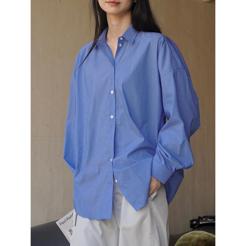 Damen Oversized Hemd aus Baumwollpopeline mit feinen Nadelstreifen und verlängertem Saum Echoarchiv