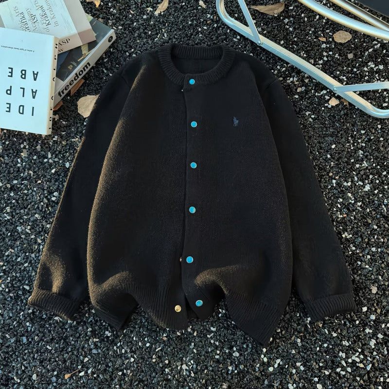 Unisex Oversize-Strickjacke mit Druckknopfleiste, geripptem Saum und Melange-Optik Echoarchiv