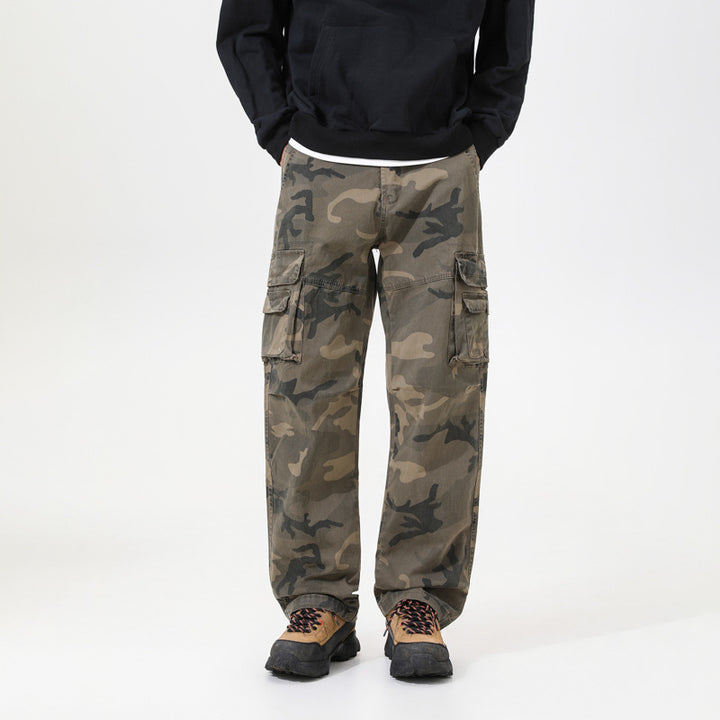 Herren Cargo-Hose mit Camouflage-Muster, Relaxed-Fit, Mehrfach-Taschen und Kordelzug am Saum Echo Archiv