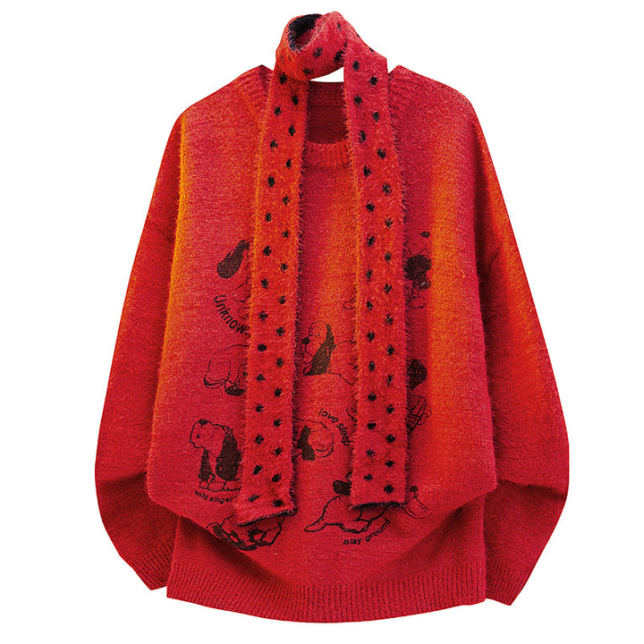 Damen Grobstrickpullover mit Tiermotiv Echoarchiv