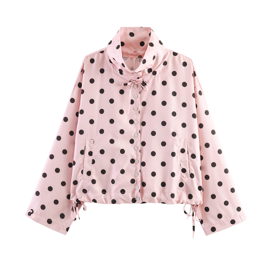 Damen Leichte Satin-Übergangsjacke im Cropped-Schnitt mit Stehkragen und Kordelzug Echoarchiv