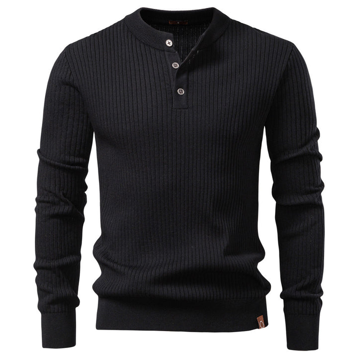 Herren nan gerippter Langarm-Henleypullover mit Stehkragen, feinem Rippstrick und schmaler Passform Echo Archiv