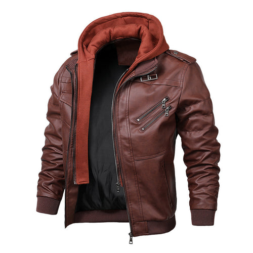 Herren stylische Kunstlederjacke mit Kapuze Echo Archiv