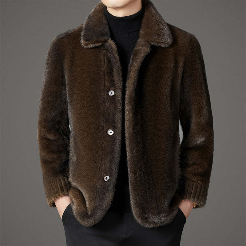 Herren elegante Plüschjacke mit Knopfverschluss Echoarchiv
