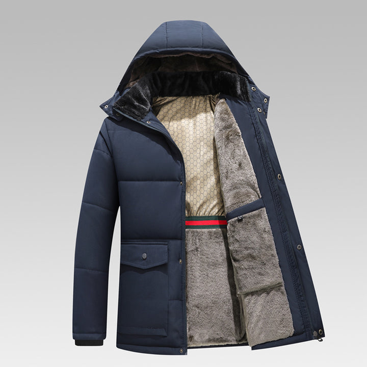 Herren Winterparka mit wärmendem Teddyfutter, abnehmbarer Kapuze und hoher Stehkragen – Marzano