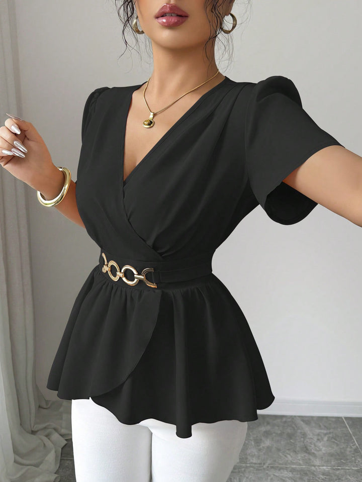 Damen Wickelbluse mit Taillen-Gürtel und asymmetrischem Volant Echo Archiv