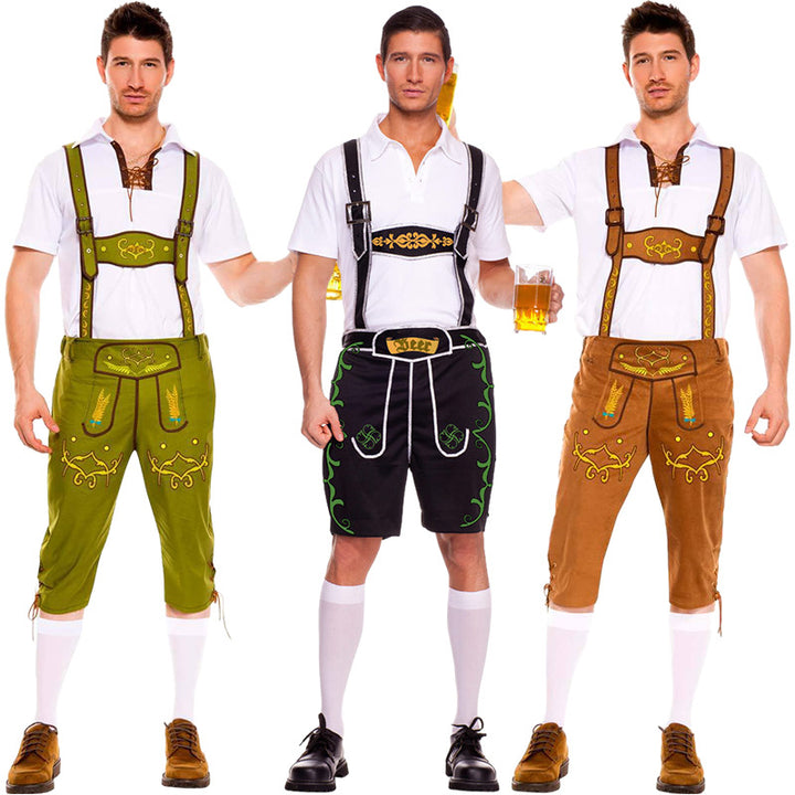 Herren nan kurze Trachtenlederhose mit verstellbaren Hosenträgern und besticktem Latz Echo Archiv