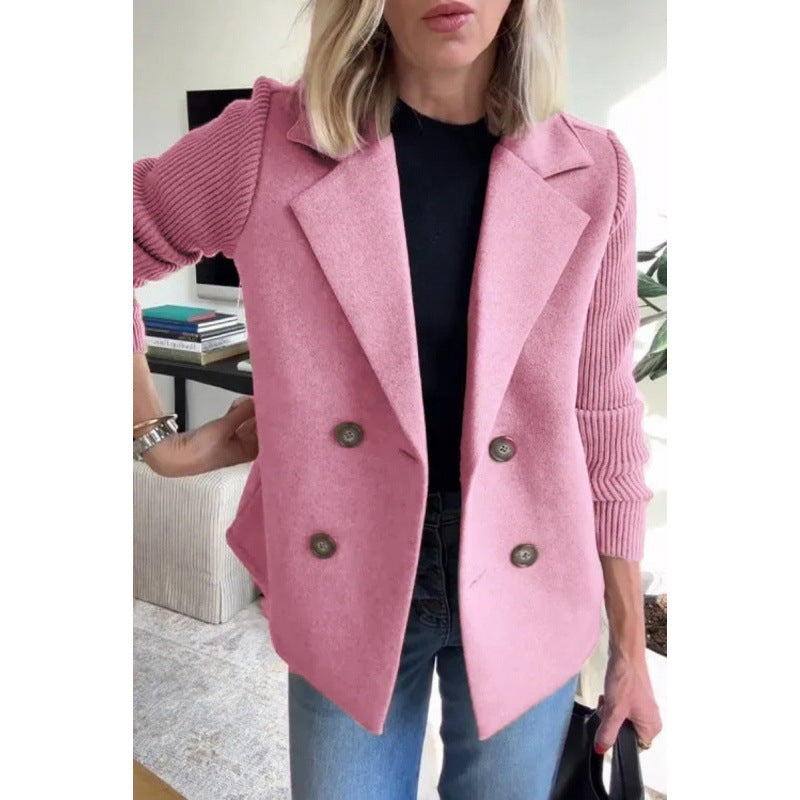 Damen Doppelreihige Blazer-Weste mit breitem Revers und gerippten Strickärmeln Echo Archiv