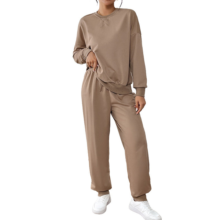 Damen Lässiges Sweat-Set mit Oversize-Rundhals und High-Waist-Hose mit Knopfmanschette Echoarchiv