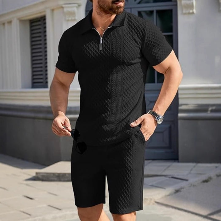 Herren Sportliches Kurzarm-Set mit Reißverschluss und Strickmuster Echoarchiv
