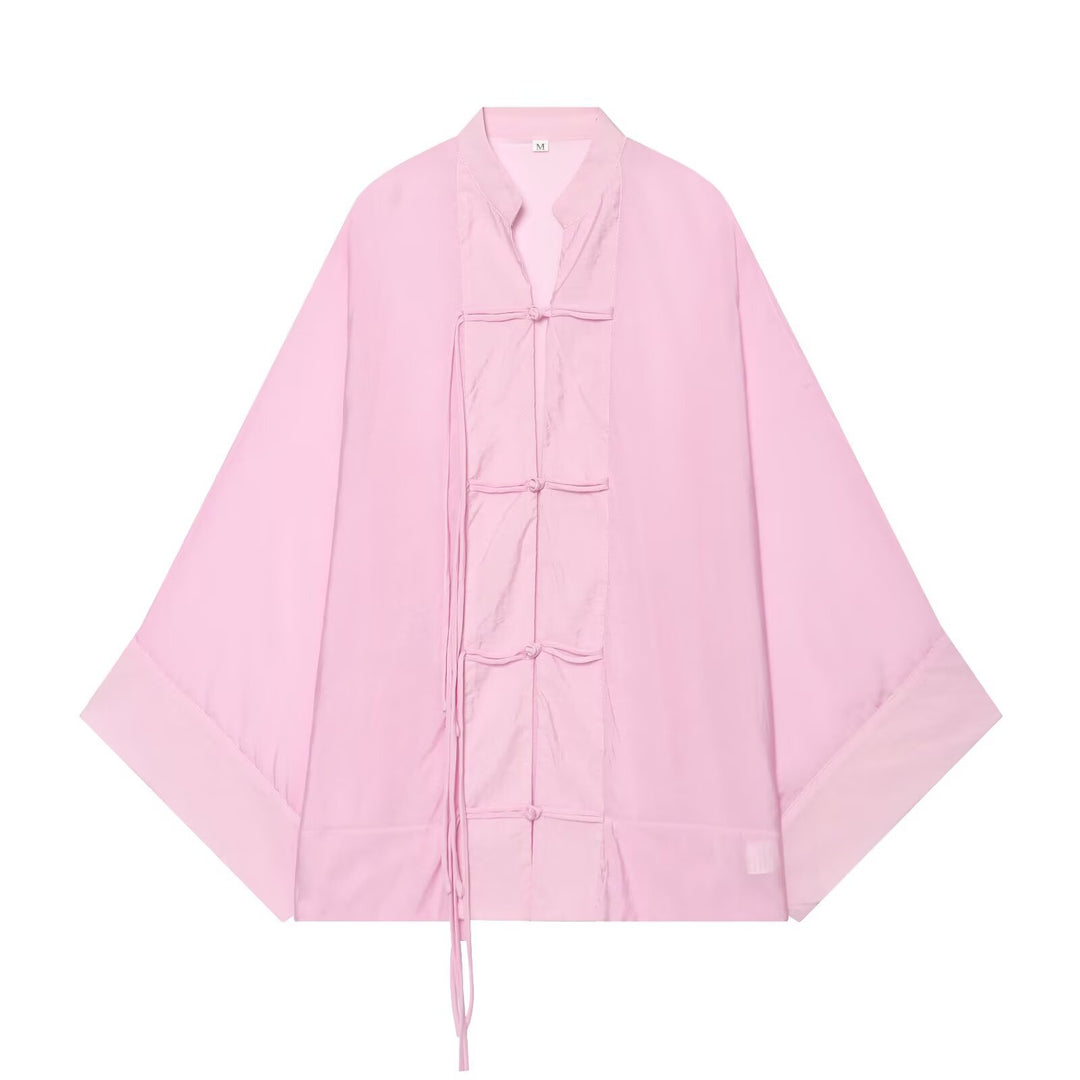 Damen Kimono-Jacke mit traditionellen Knotenverschlüssen und weitem Oversize-Schnitt Echo Archiv