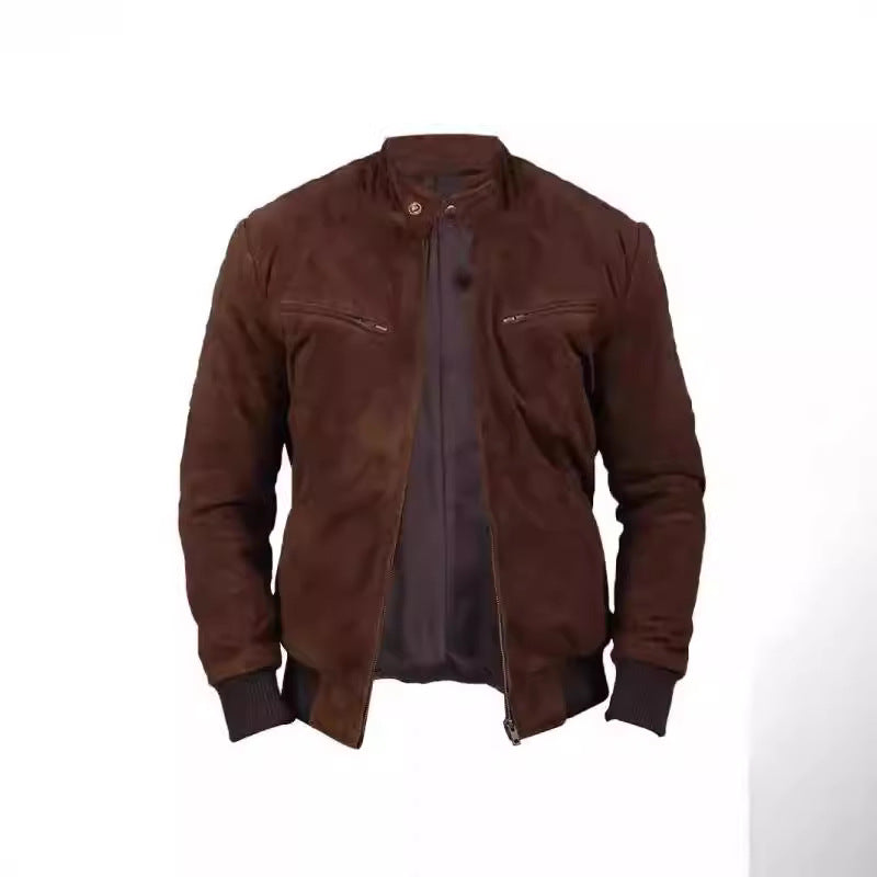 Herren Suede-Bomberjacke mit trendigem Stehkragen und praktischen Taschen Echoarchiv