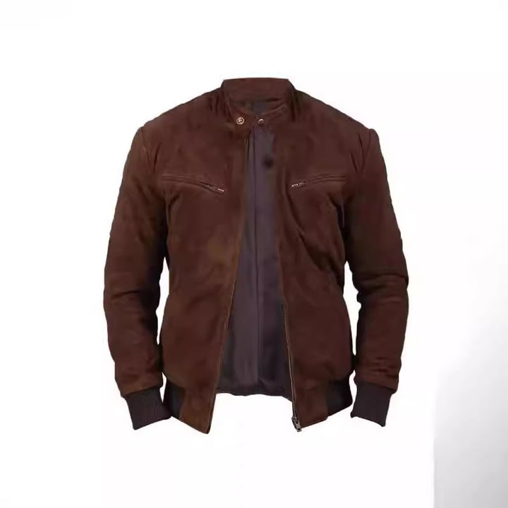 Herren Suede-Bomberjacke mit trendigem Stehkragen und praktischen Taschen Echoarchiv