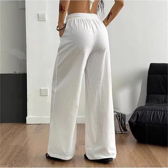 Damen Weite Leinenmix-Hose mit hohem Elastikbund, Kordelzug und Seitentaschen Echo Archiv