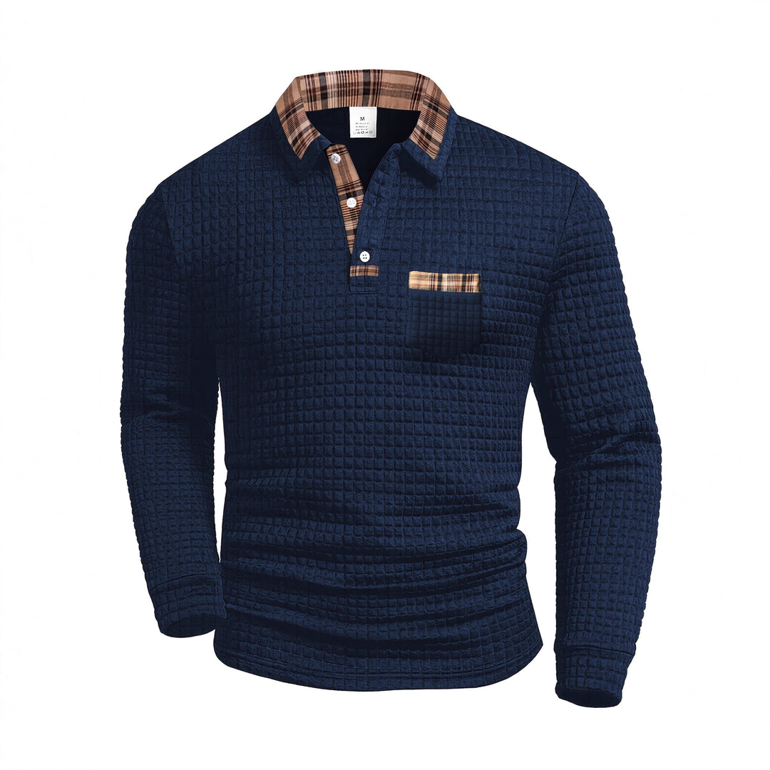 Herren Langarm Poloshirt mit strukturiertem Design und modischem Karokol Echoarchiv
