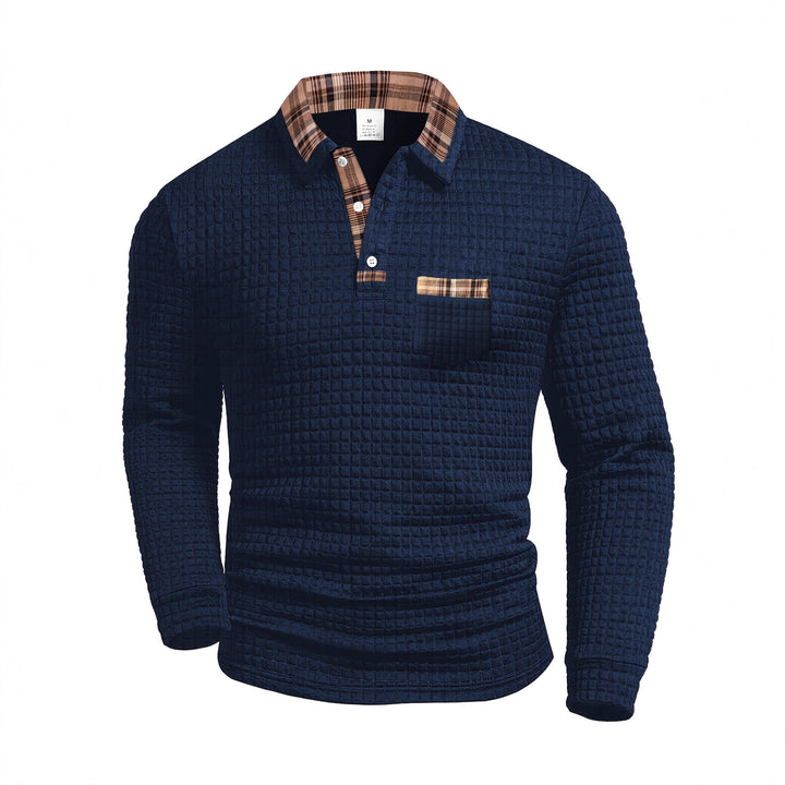 Herren Langarm Poloshirt mit strukturiertem Design und modischem Karokol Echoarchiv