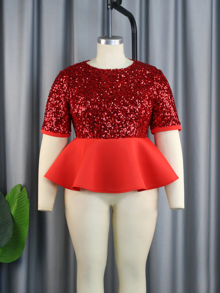 Damen elegantes Glitzeroberteil mit schwingendem Peplum Echo Archiv