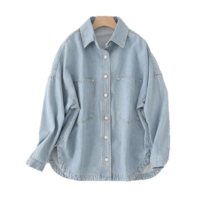 Damen Oversize Jeanshemd‑Jacke mit aufgesetzten Taschen und abgerundetem Saum Echo Archiv