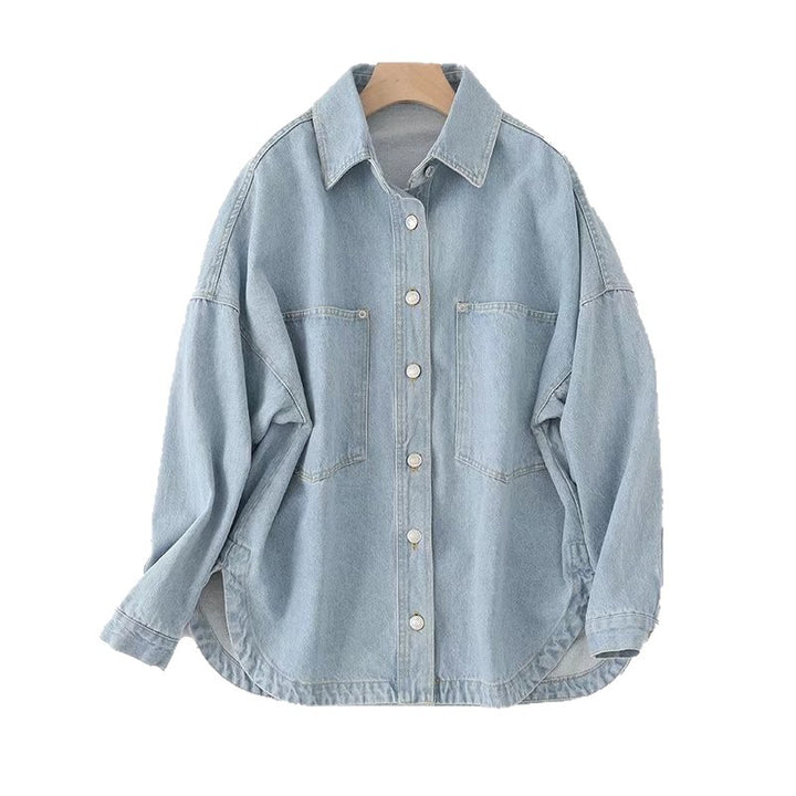 Damen Oversize Jeanshemd‑Jacke mit aufgesetzten Taschen und abgerundetem Saum Echo Archiv