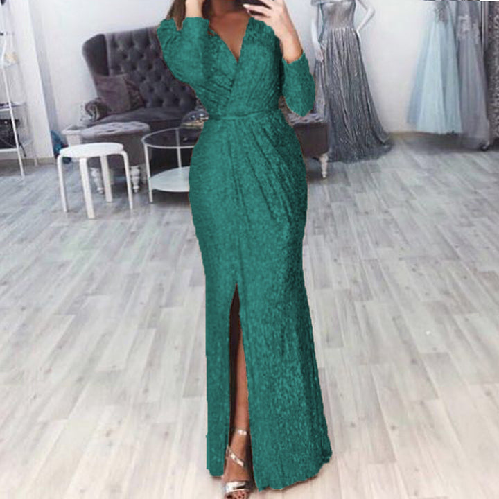 Damen Abendkleid mit Wickelfront, langem Beinschlitz und taillierter Meerjungfrauen‑Silhouette – Élara