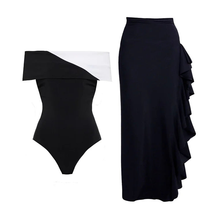 Damen Badeanzug mit modischem Off-Shoulder Design und eleganter Rüschen-Maxiröhre Echo Archiv