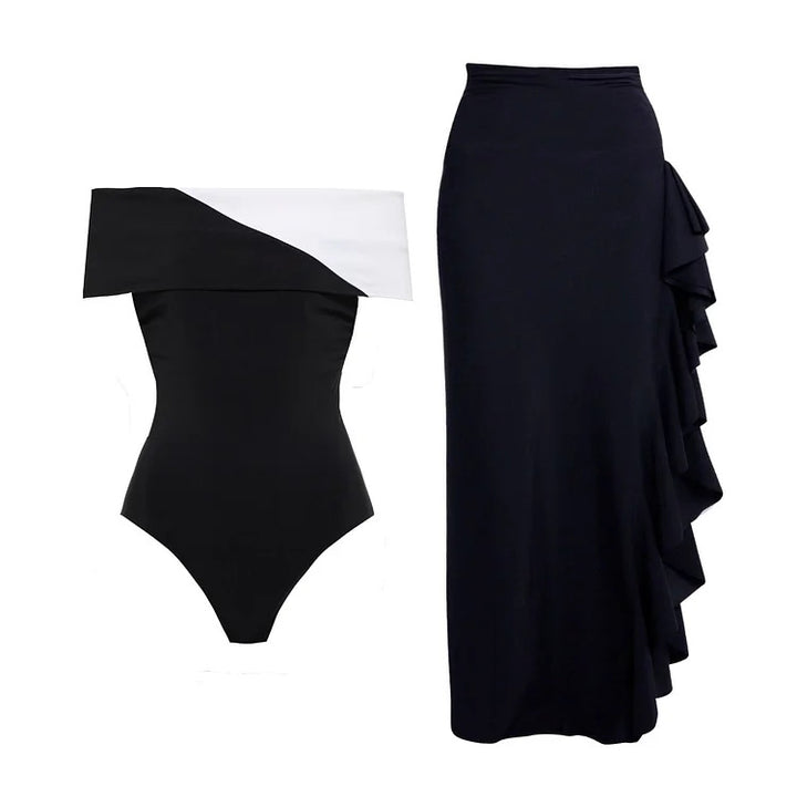 Damen Badeanzug mit modischem Off-Shoulder Design und eleganter Rüschen-Maxiröhre Echo Archiv
