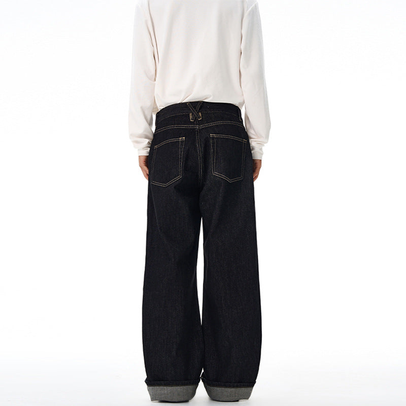 Herren Weite gerade geschnittene Selvedge-Denimhose mit Umschlag Echo Archiv