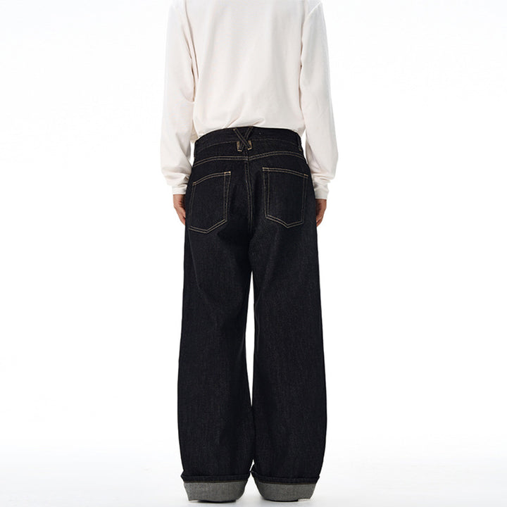 Herren Weite gerade geschnittene Selvedge-Denimhose mit Umschlag Echo Archiv