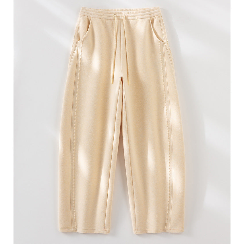 Damen Relaxed-Fleece-Hose mit hoher Taille, Tunnelzug und dekorativer Seitennaht Echoarchiv