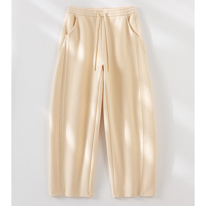 Damen Relaxed-Fleece-Hose mit hoher Taille, Tunnelzug und dekorativer Seitennaht Echoarchiv