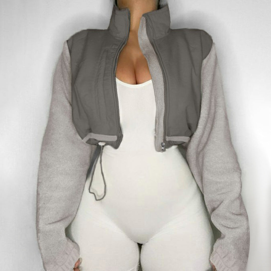 Damen nan kurzes Fleece-Zipjacke mit Stehkragen, Tunnelzugsaum und Brusttasche Echo Archiv