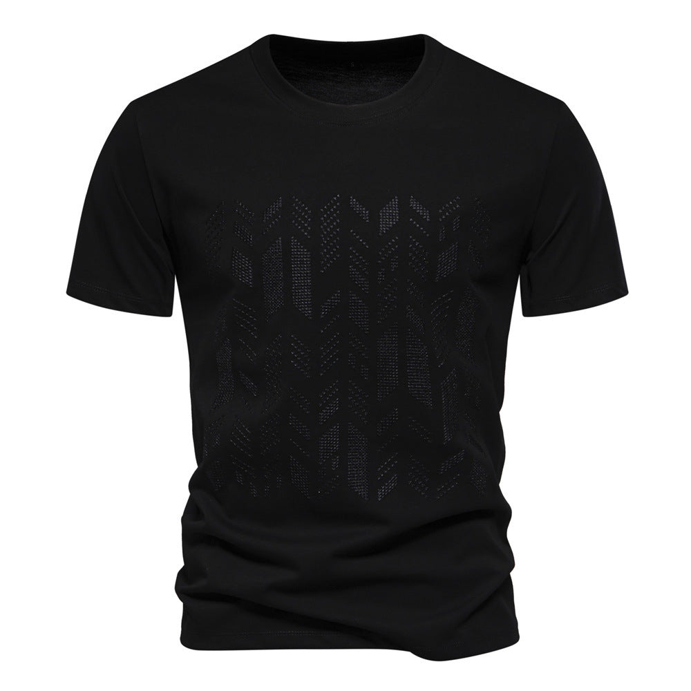 Herren nan Rundhalsshirt aus Baumwollmix mit geometrischer Laserperforation und geradem Schnitt Echo Archiv