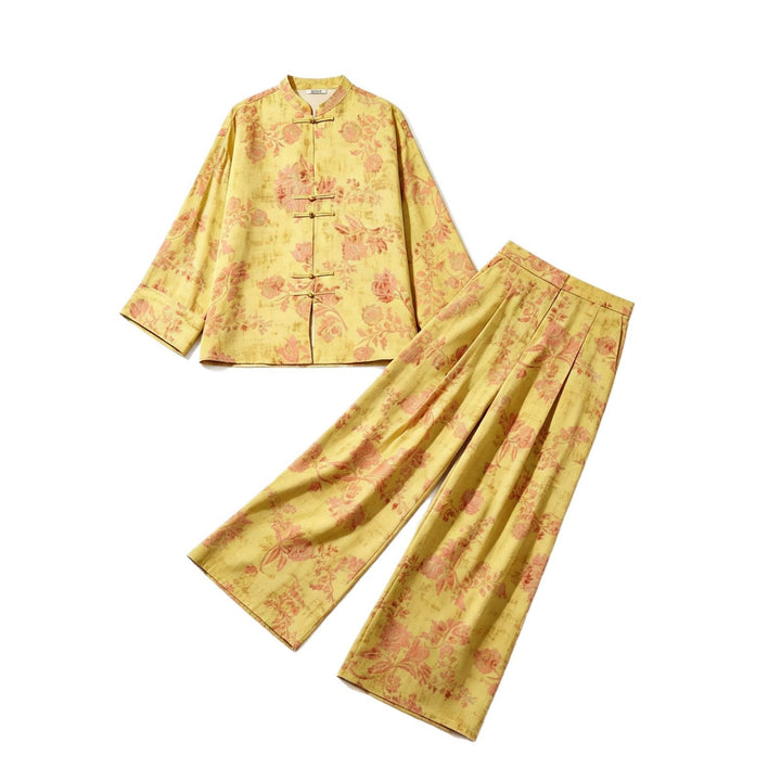 Damen Hochtaillierte Palazzo-Hose mit floralem Jacquardmuster Echo Archiv
