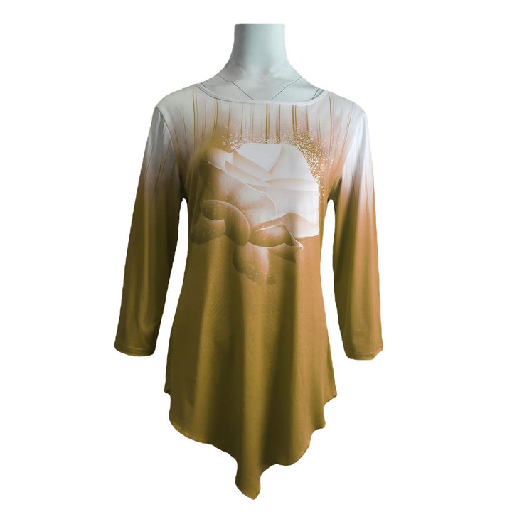 Damen Asymmetrische Longline-Tunika mit Rosenprint und Rundhalsausschnitt Echoarchiv