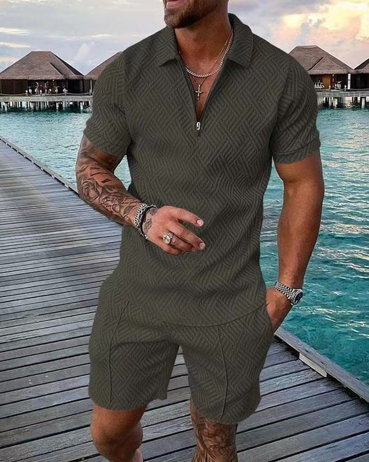 Herren stylisches Kurzarm-Overall mit modernem Reißverschluss und strukturiertem Design Echoarchiv