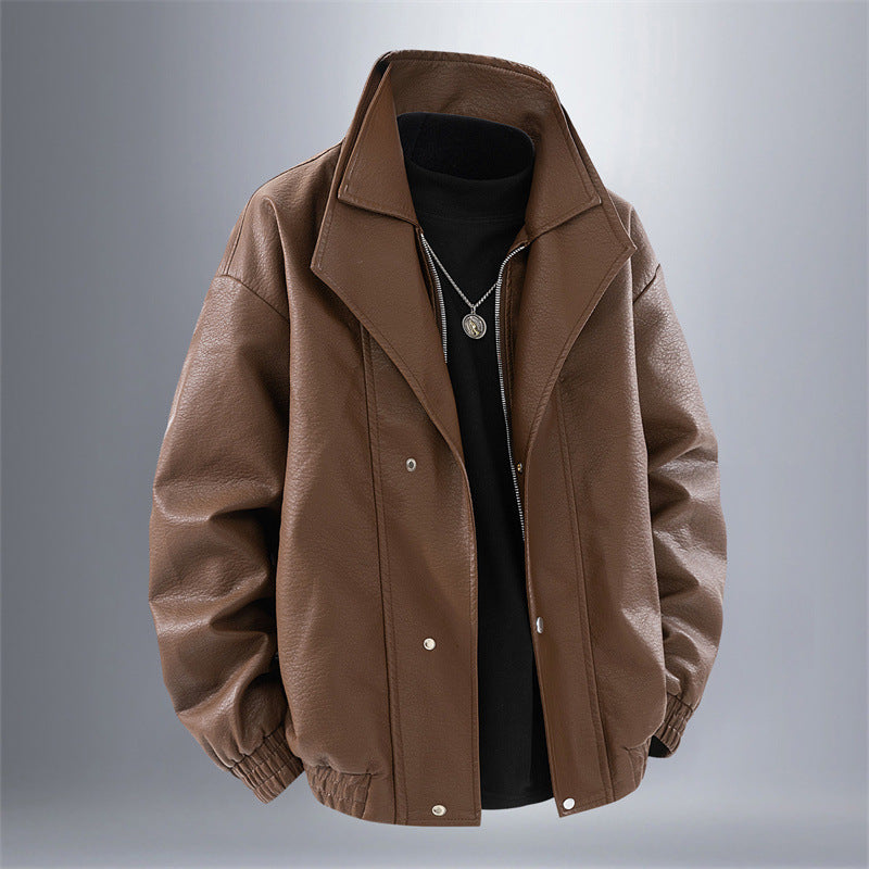 Herren modische Oversized-Lederjacke mit elegantem Kragen und praktischen Taschen Echoarchiv