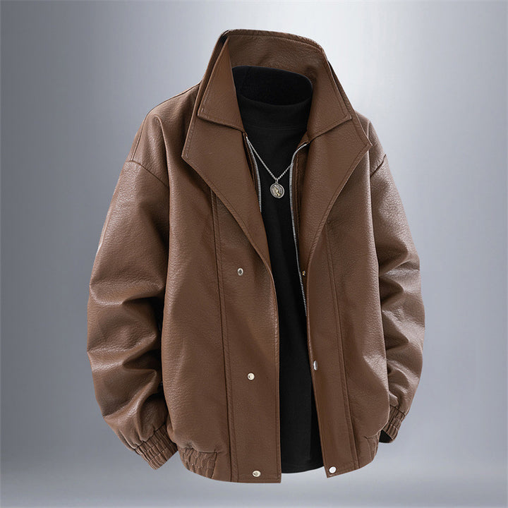 Herren modische Oversized-Lederjacke mit elegantem Kragen und praktischen Taschen Echoarchiv