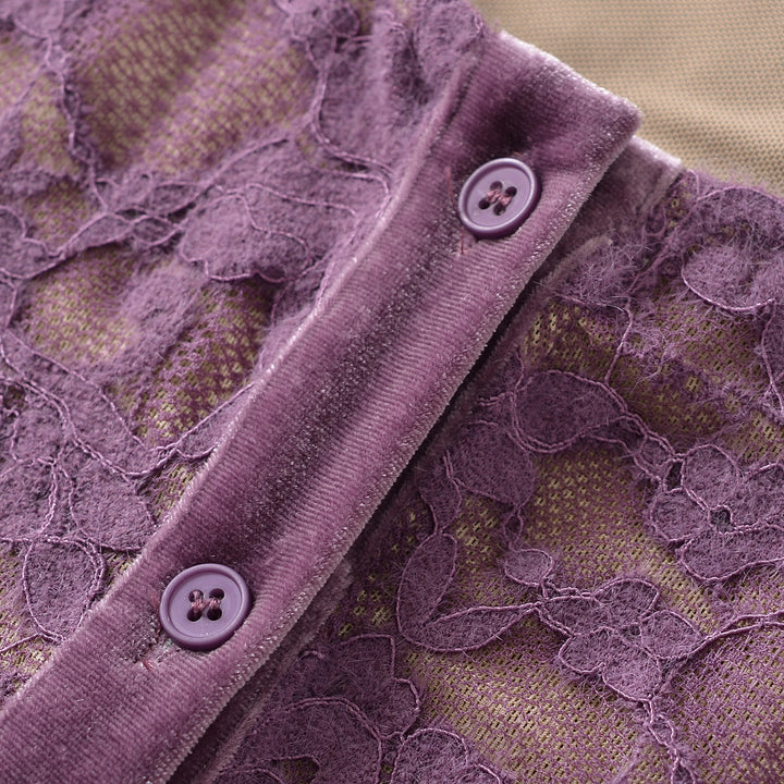Damen Feiner Spitzen-Cardigan mit passendem Untertop und Samtbesatz Echoarchiv